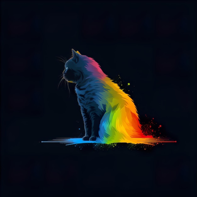 un gato fusionándose en un arco iris