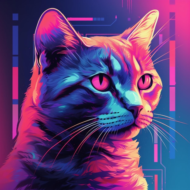 gato futurista estilo vaporwave