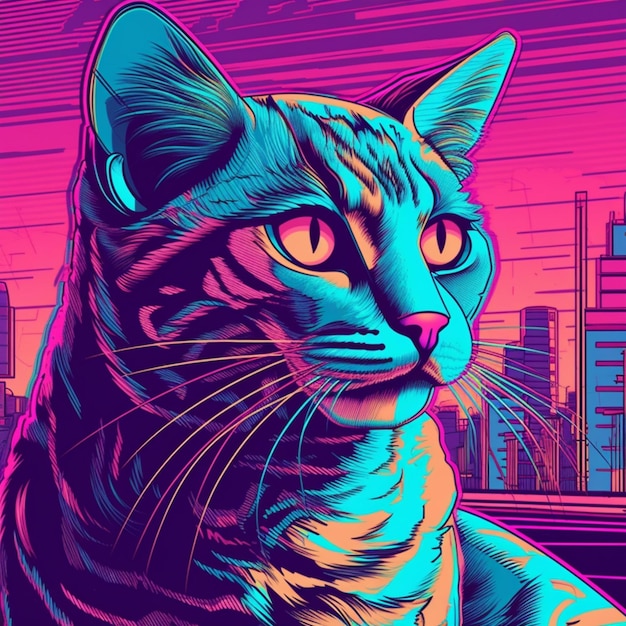 gato futurista estilo vaporwave