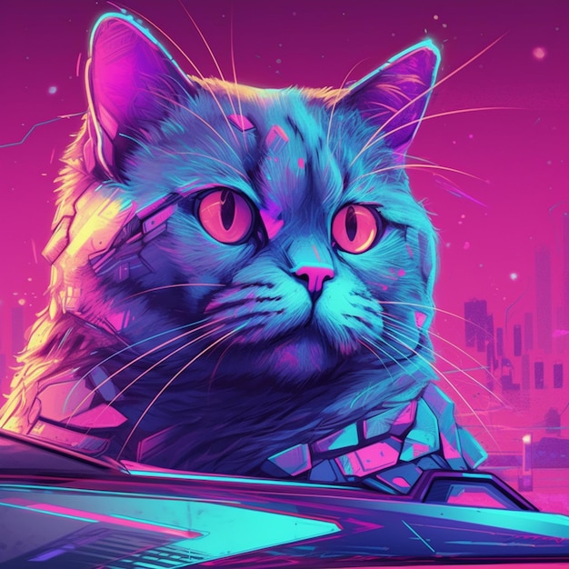 gato futurista estilo vaporwave