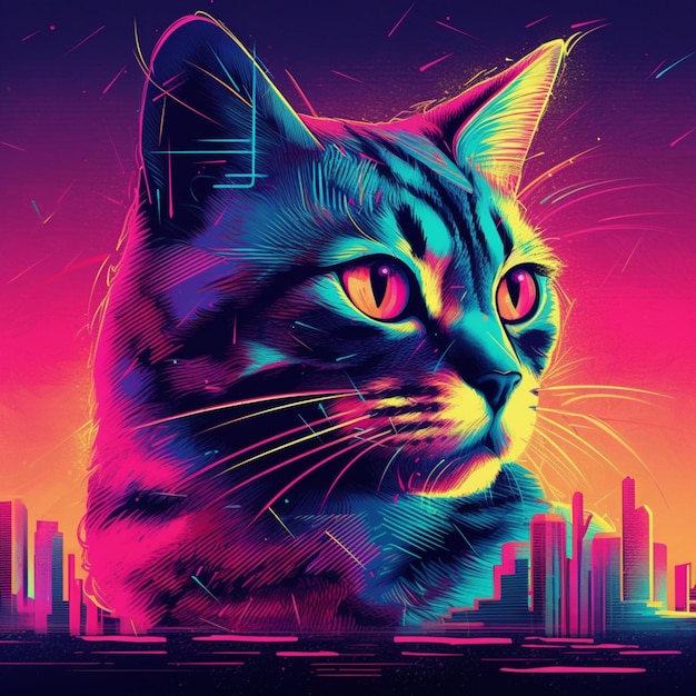 gato futurista estilo vaporwave