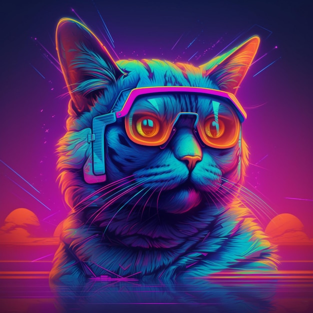 gato futurista estilo vaporwave