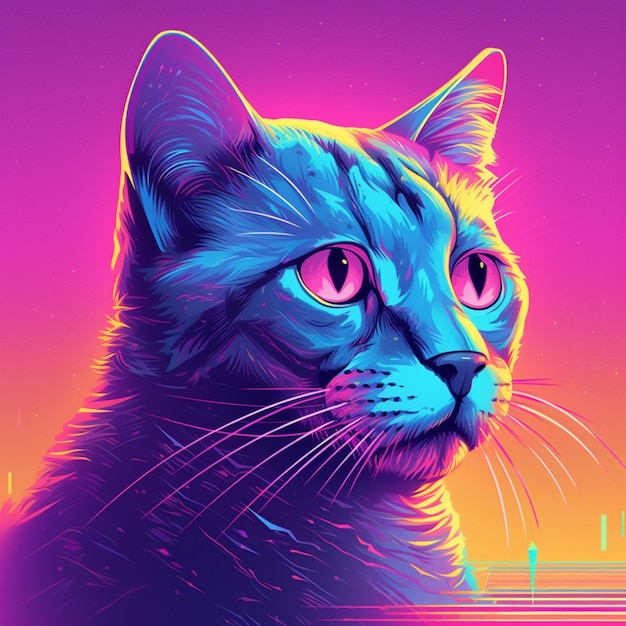 gato futurista estilo vaporwave