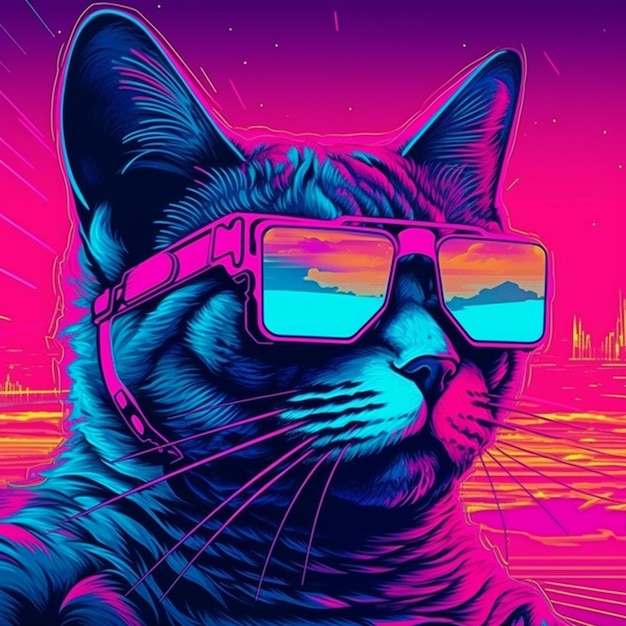 gato futurista estilo vaporwave