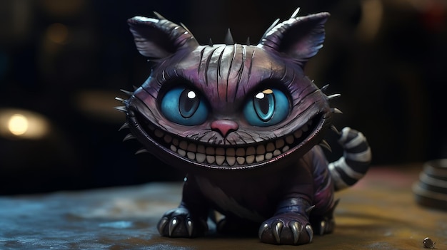 Gato futurístico de Cheshire com um sorriso enorme e dentes grandes com um sorriso gerado por IA