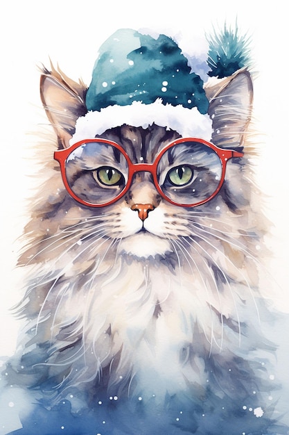 Gato con gafas en boceto de invierno.