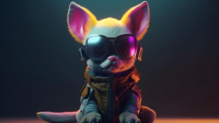 Un gato con gafas y chaleco se sienta en una mesa.