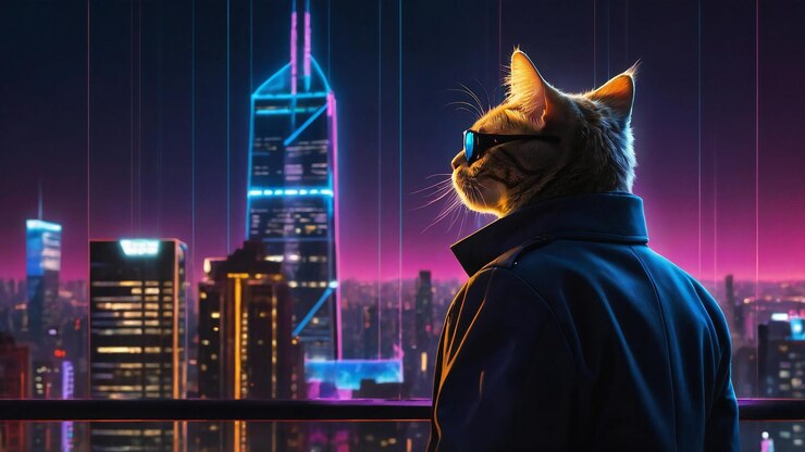un gato con gafas de color naranja sentado en el umbral de una ventana