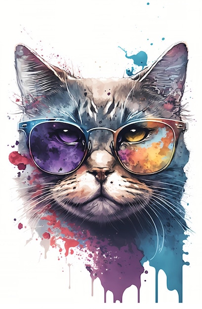 Un gato con gafas de colores.