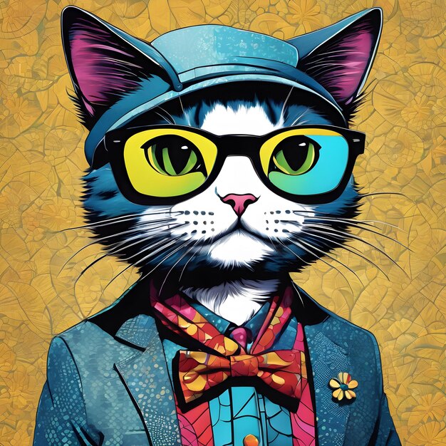 un gato con gafas y una corbata que dice cita el nombre cita en él