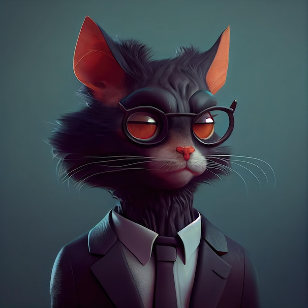 Un gato con gafas y corbata.