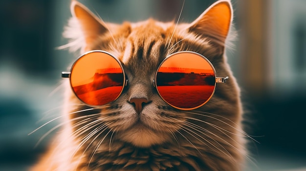 Foto gato con gafas naranjas con la palabra gato en i