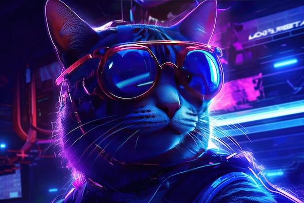 Un gato con gafas y la palabra gato en la espalda.