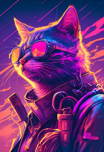 Un gato con gafas y una pistola en la cabeza.