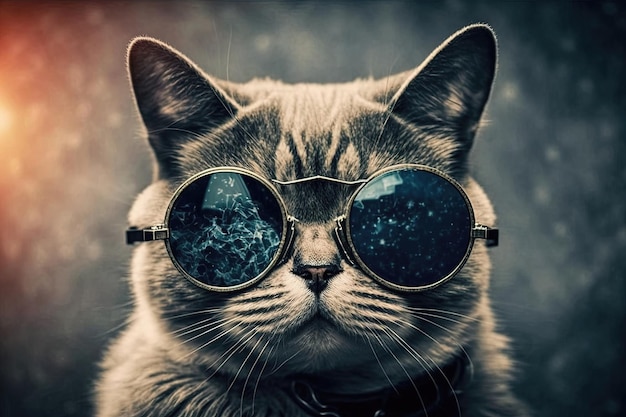 Un gato con gafas que evoca sentido del humor y diversión IA generativa