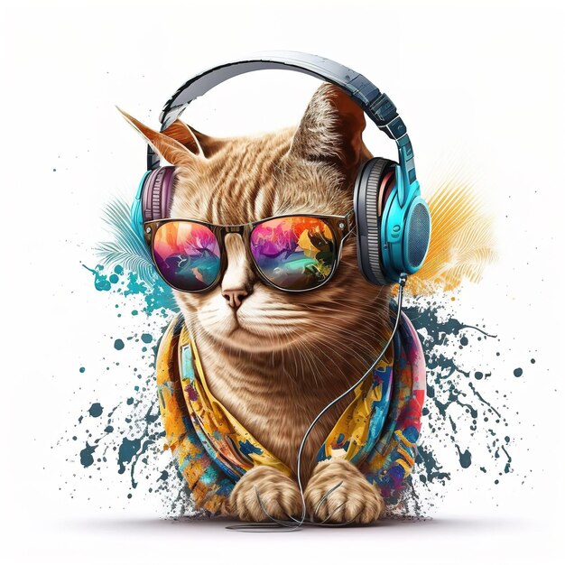 gato con gafas de sol y auriculares