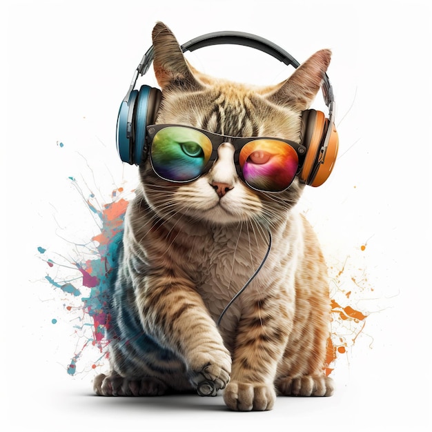 gato con gafas de sol y auriculares