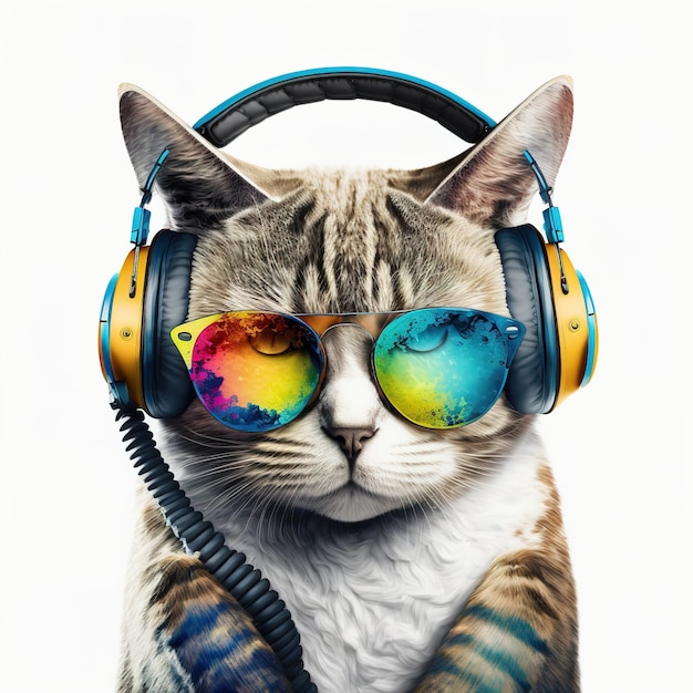 gato con gafas de sol y auriculares