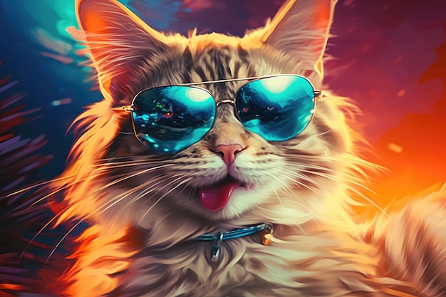 Un gato con gafas de sol y un fondo azul.