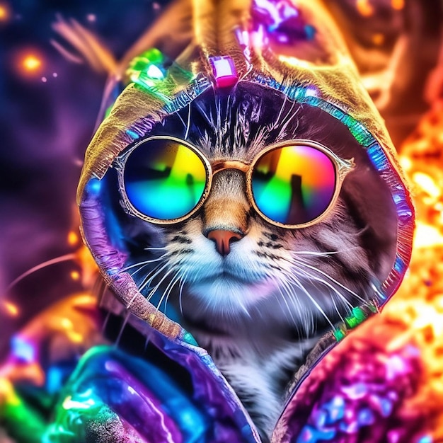 Gato con gafas de sol Con fondo de colores