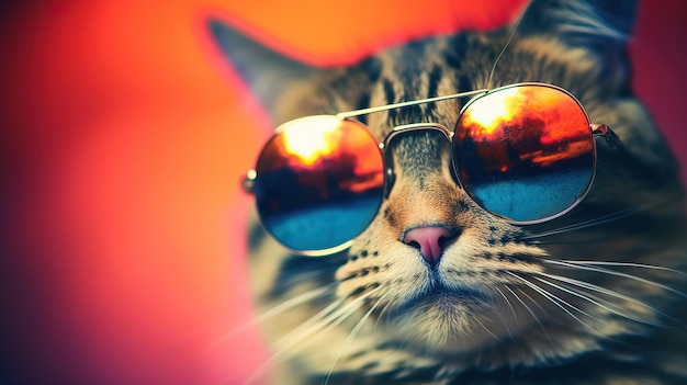 Gato con gafas de sol Gato hermoso con ojos naranjas