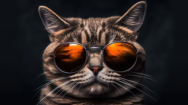 Gato con gafas de sol Gato hermoso con ojos naranjas