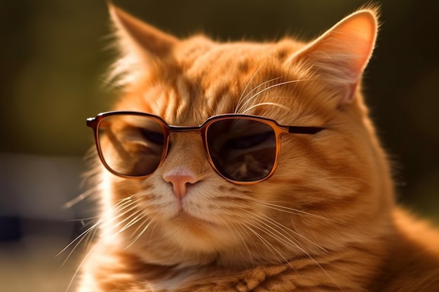 Un gato con gafas de sol y un par de gafas de sol.