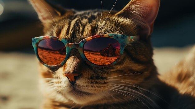 Foto un gato con gafas de sol que dice 'desierto'