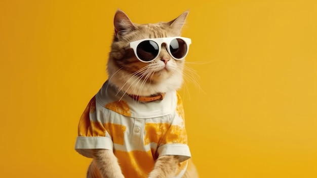 Un gato con gafas de sol yendo a una sesión de fotos IA generativa