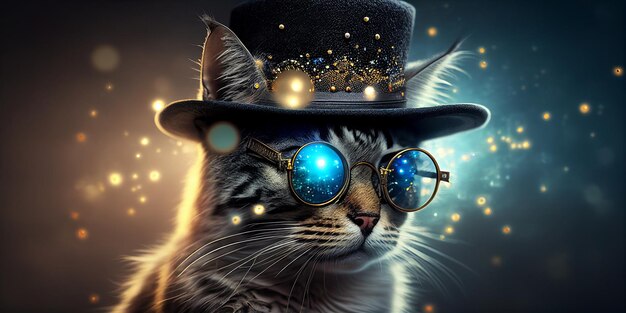 Gato con gafas y sombrero de copa IA generativa