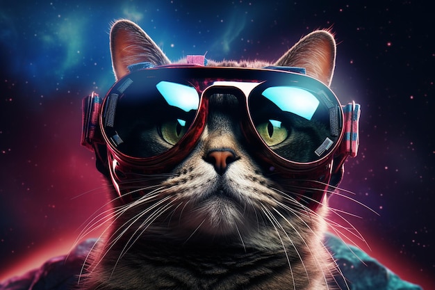 Gato con gafas VR en el espacio