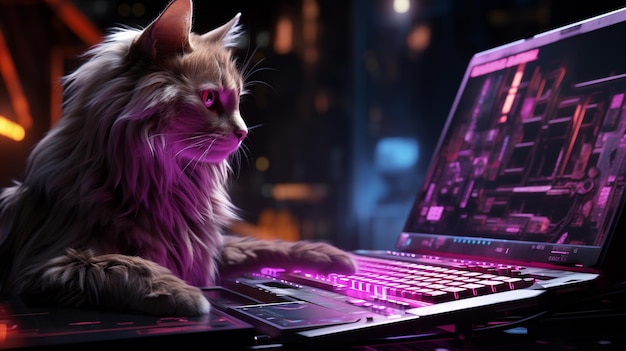 gato gamer HD 8K papel de parede Banco de Imagem Fotográfica