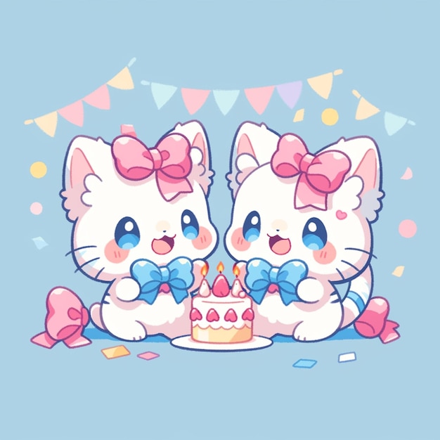 Gato gêmeo bonito com festa