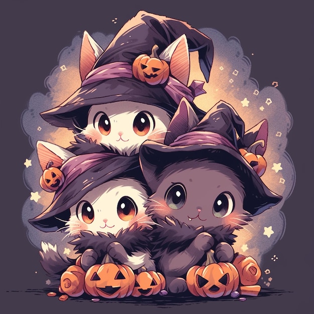 gato gêmeo fofo com halloween