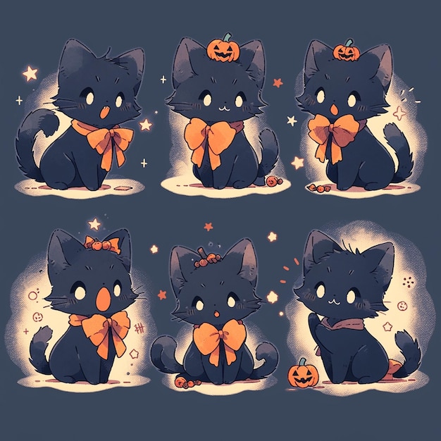 gato gêmeo fofo com halloween