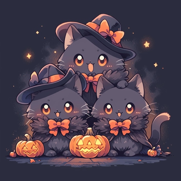 gato gêmeo fofo com halloween