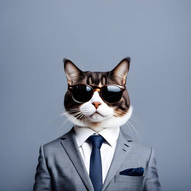 El gato genial con ropa de traje y gafas Modern Generative Ai