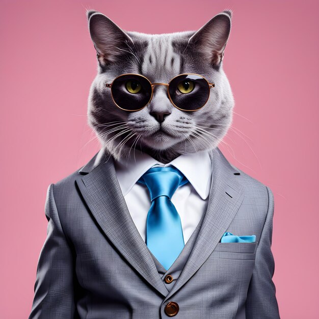 El gato genial con ropa de traje y gafas Modern Generative Ai