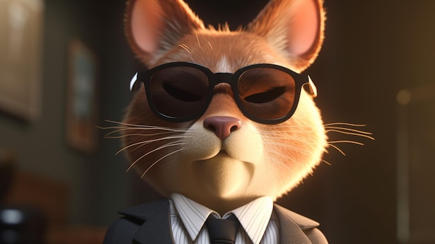 Gato genial con traje y gafas ilustración animal Arte generado por IA