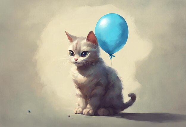 un gato con un globo de hidrógeno