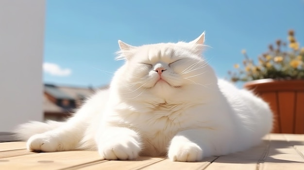 Gato gordo branco desfrutando de um dia ensolarado IA generativa