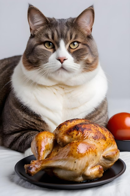 gato gordo con una hamburguesa concepto de dieta no saludable