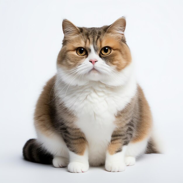 un gato gordo y lindo en un fondo blanco