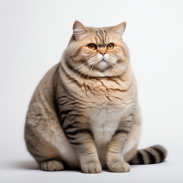 un gato gordo y lindo en un fondo blanco