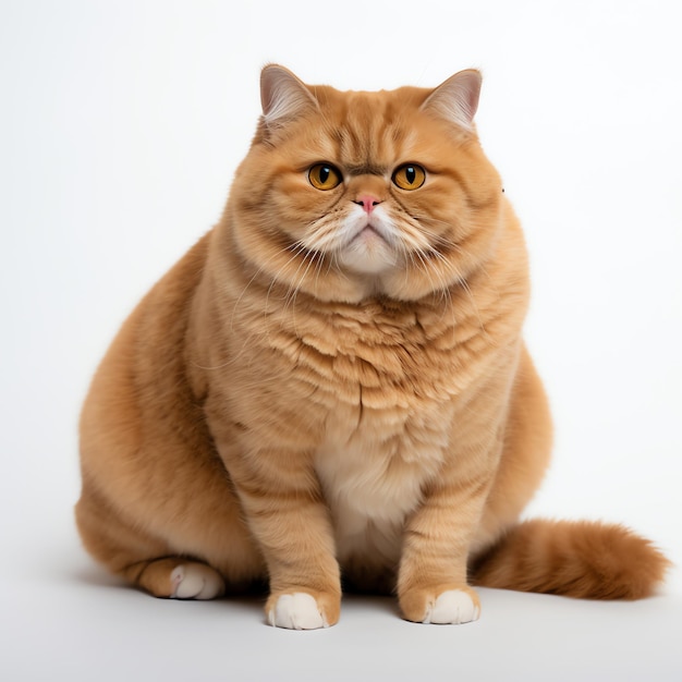 un gato gordo y lindo en un fondo blanco