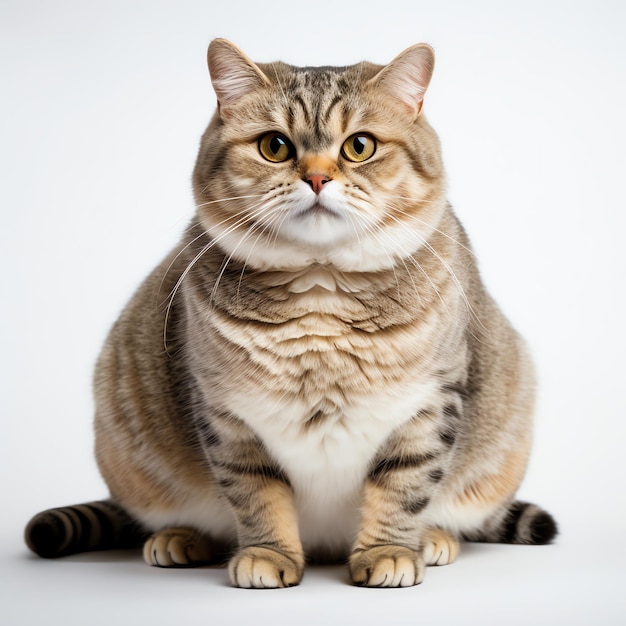 un gato gordo y lindo en un fondo blanco