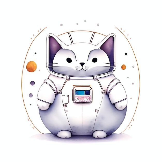 Un gato gordo lindo un gato gordo y lindo con un traje de astronauta boceto de acuarela de estilo grunge ilustración generativa ai