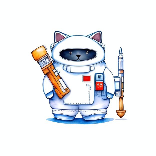 Un gato gordo lindo un gato gordo y lindo con un traje de astronauta boceto de acuarela de estilo grunge ilustración generativa ai