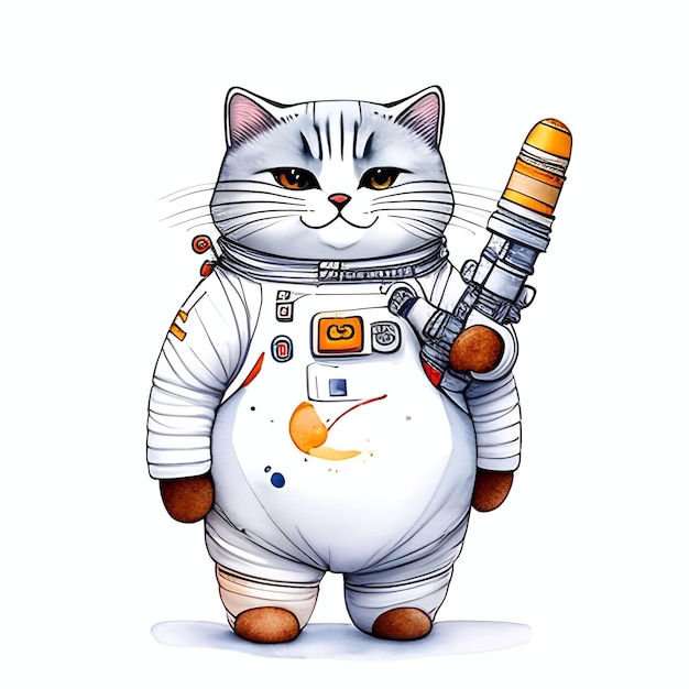 Un gato gordo lindo un gato gordo y lindo con un traje de astronauta boceto de acuarela de estilo grunge ilustración generativa ai