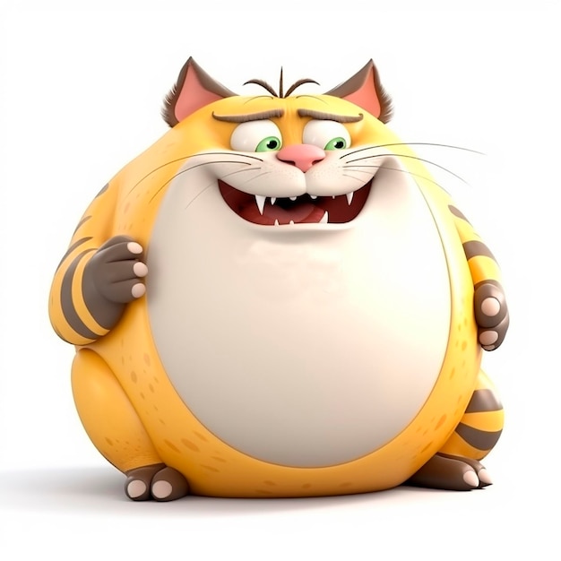 Gato gordo peludo conejo gracioso ilustración 3d en blanco avatar inusual mascota alegre